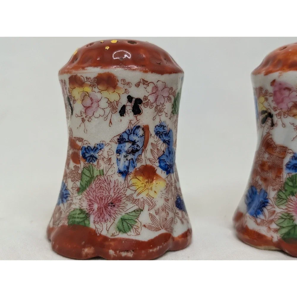 Vintage Japanese Salt Pepper Shakers Noritake Nippon Pair Porcelain‎ Geisha Ware